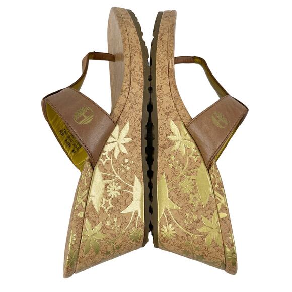 Timberland Wedge Thong Sandals 8 Brown Leather Cork - Picture 9 of 11